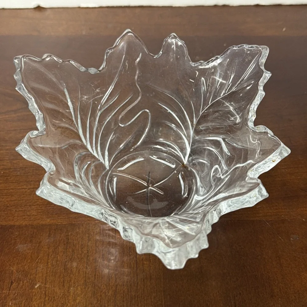 Telefloral Vase Clear Glass Leaf Design and Edging‎ Leaded Crystal Vintage
